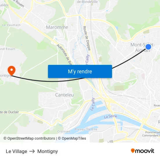 Le Village to Montigny map