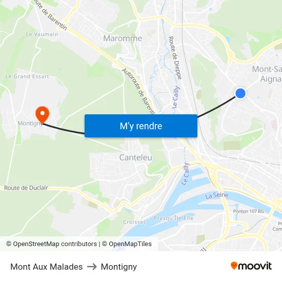 Mont Aux Malades to Montigny map