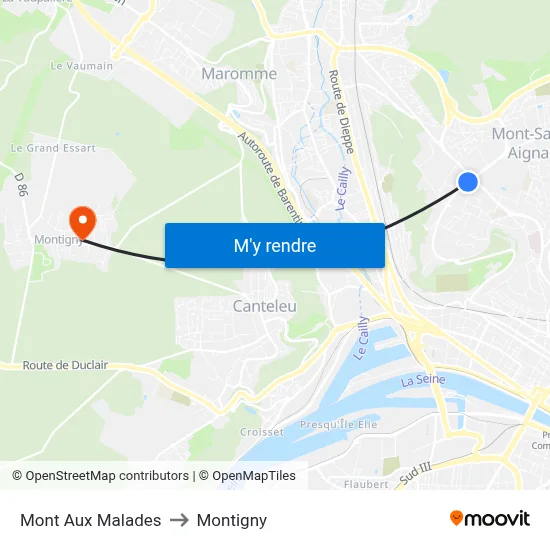 Mont Aux Malades to Montigny map