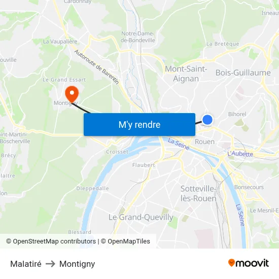Malatiré to Montigny map