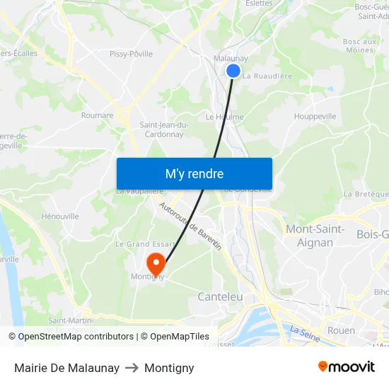 Mairie De Malaunay to Montigny map
