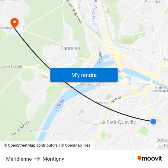 Méridienne to Montigny map