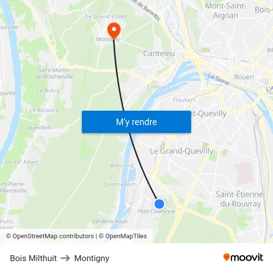 Bois Milthuit to Montigny map