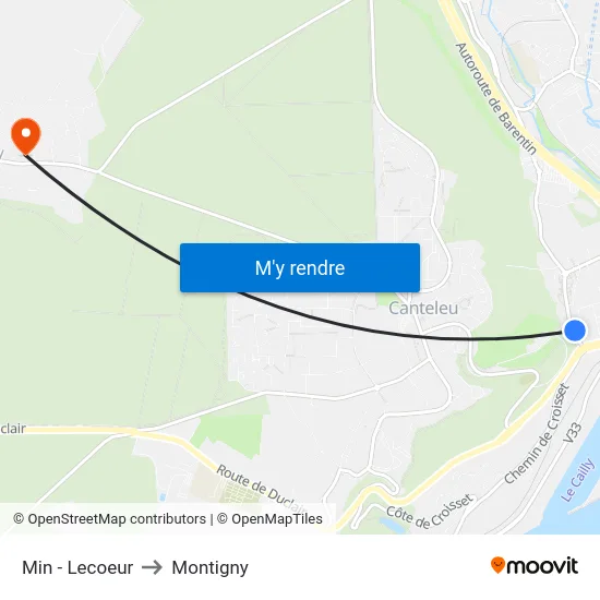 Min - Lecoeur to Montigny map