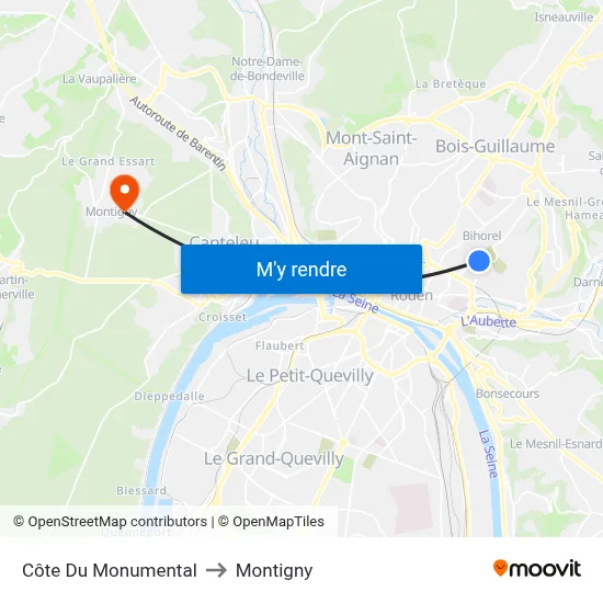 Côte Du Monumental to Montigny map