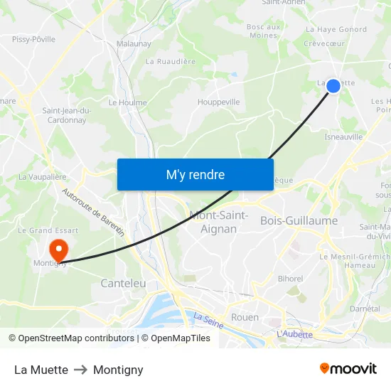 La Muette to Montigny map