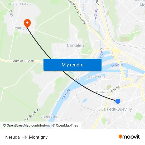 Néruda to Montigny map