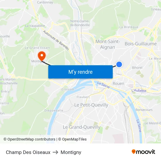 Champ Des Oiseaux to Montigny map