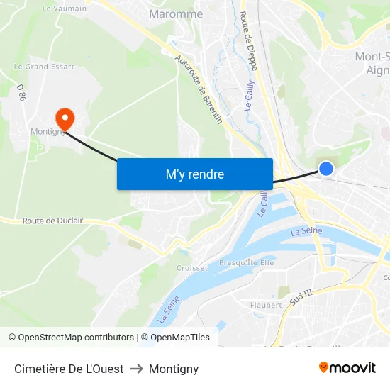 Cimetière De L'Ouest to Montigny map