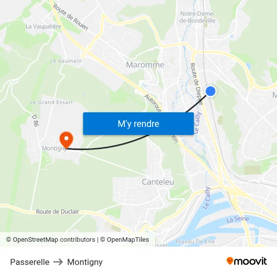 Passerelle to Montigny map