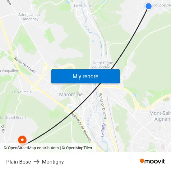 Plain Bosc to Montigny map