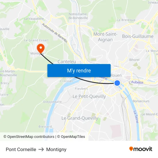 Pont Corneille to Montigny map