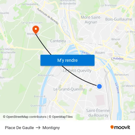 Place De Gaulle to Montigny map