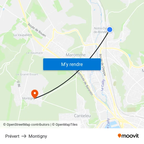 Prévert to Montigny map