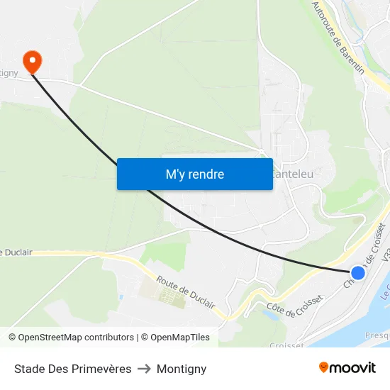 Stade Des Primevères to Montigny map