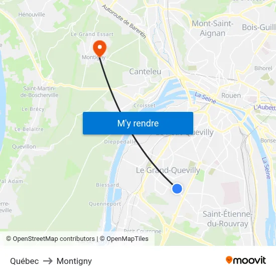 Québec to Montigny map