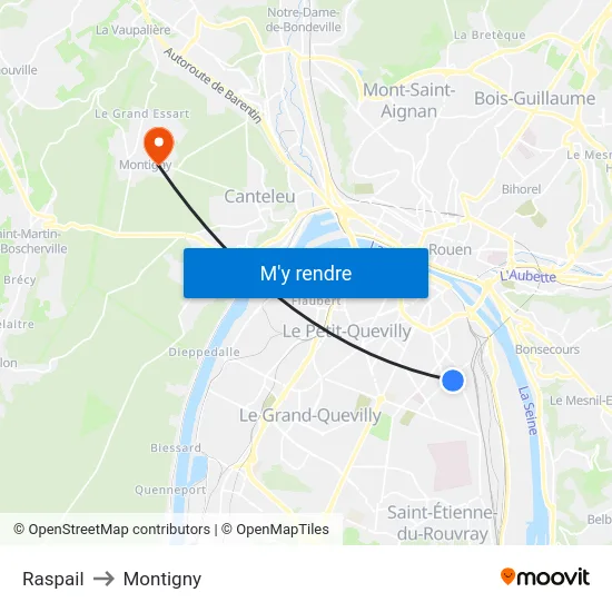 Raspail to Montigny map