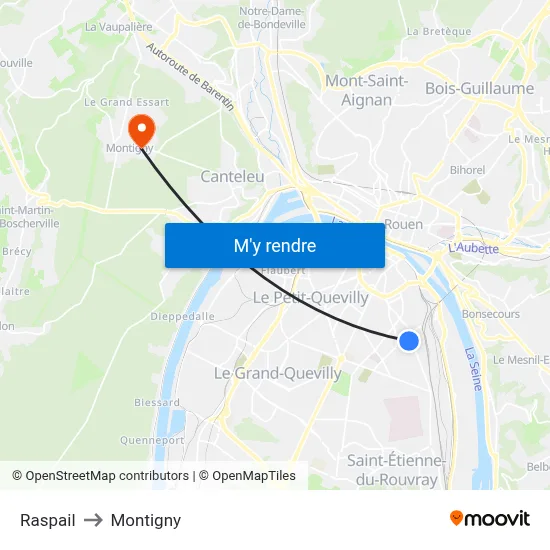 Raspail to Montigny map
