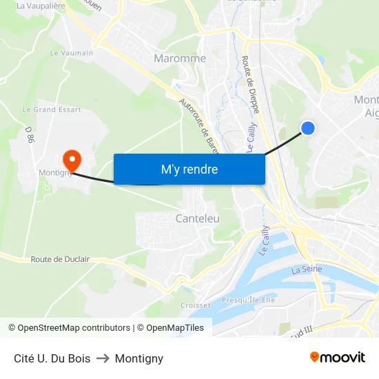 Cité U. Du Bois to Montigny map