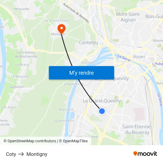 Coty to Montigny map