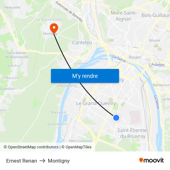 Ernest Renan to Montigny map
