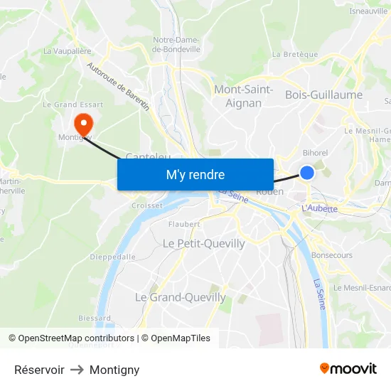 Réservoir to Montigny map