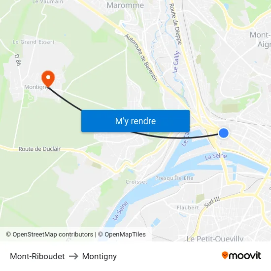 Mont-Riboudet to Montigny map