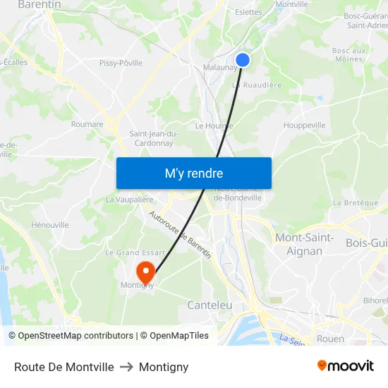 Route De Montville to Montigny map