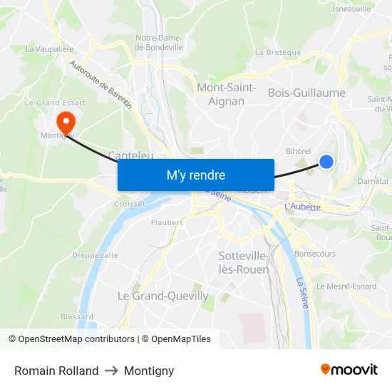Romain Rolland to Montigny map