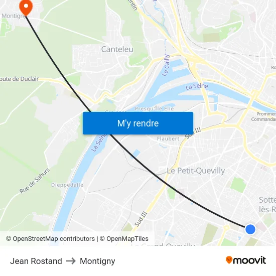 Jean Rostand to Montigny map