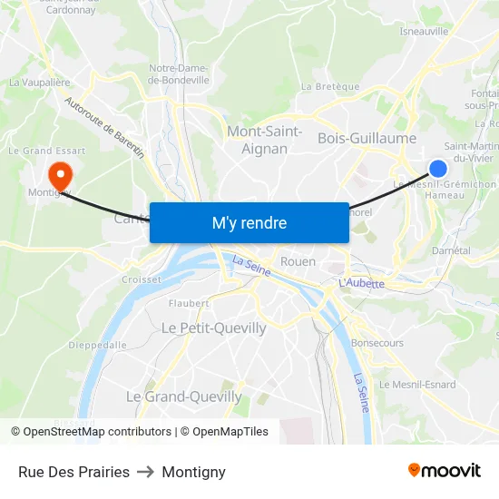 Rue Des Prairies to Montigny map