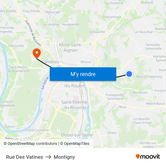 Rue Des Vatines to Montigny map