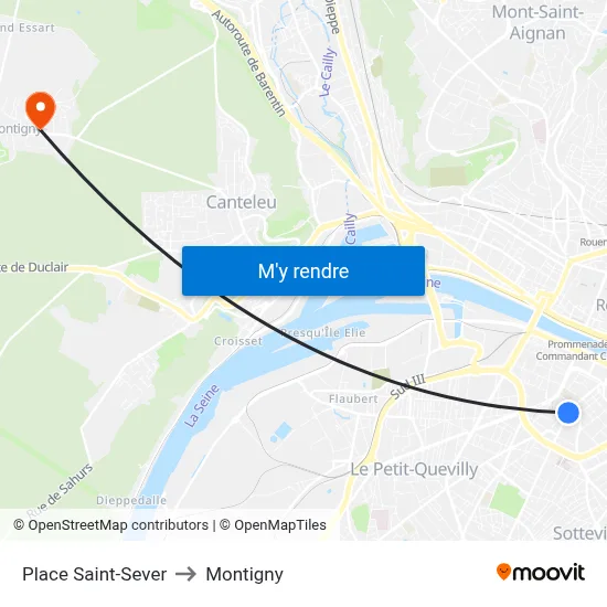 Place Saint-Sever to Montigny map