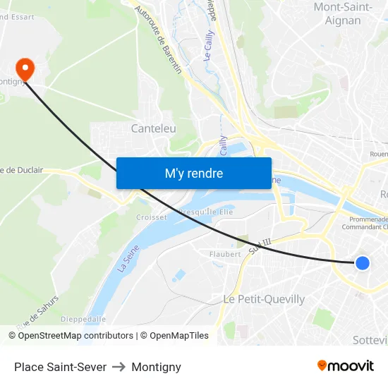 Place Saint-Sever to Montigny map