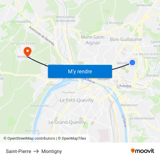 Saint-Pierre to Montigny map