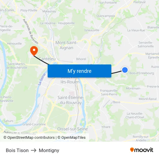 Bois Tison to Montigny map