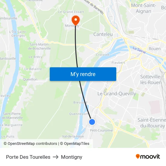 Porte Des Tourelles to Montigny map