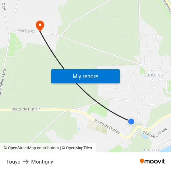 Touyé to Montigny map