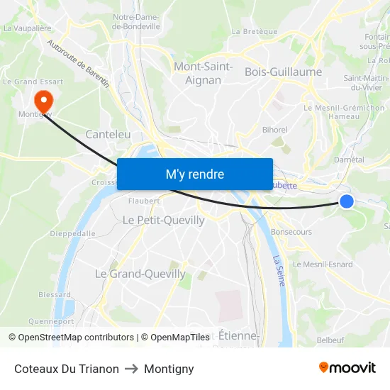 Coteaux Du Trianon to Montigny map