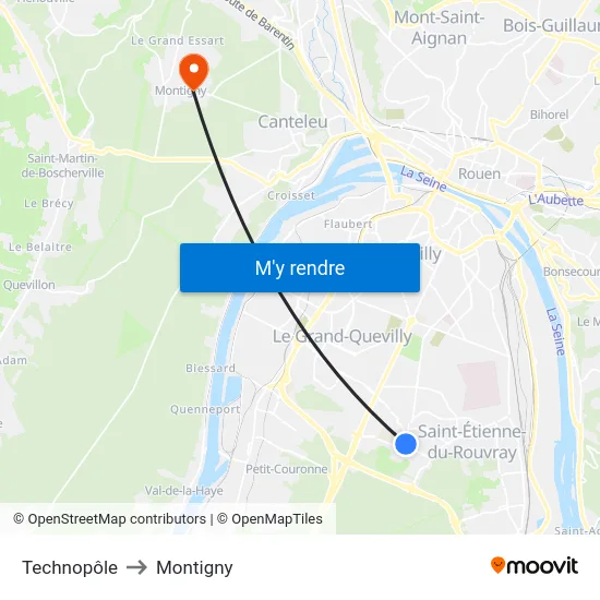 Technopôle to Montigny map