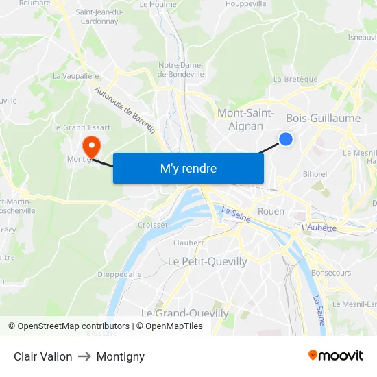 Clair Vallon to Montigny map
