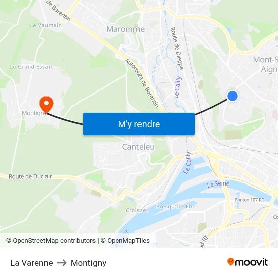 La Varenne to Montigny map