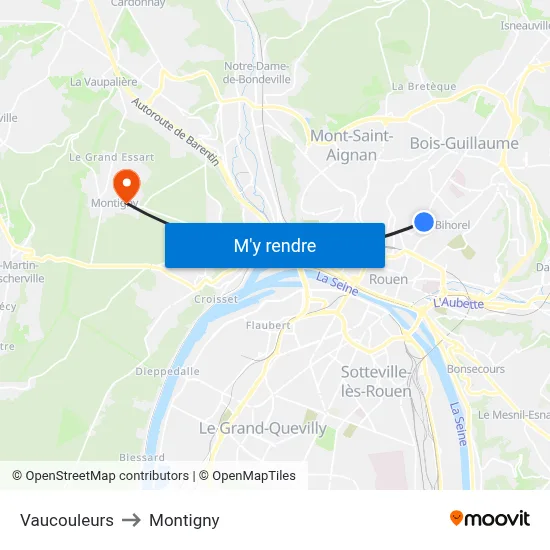Vaucouleurs to Montigny map