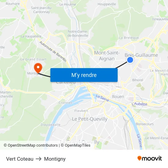 Vert Coteau to Montigny map