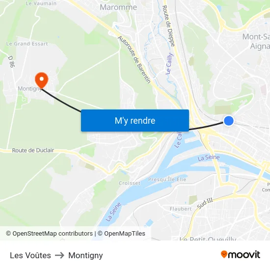 Les Voûtes to Montigny map