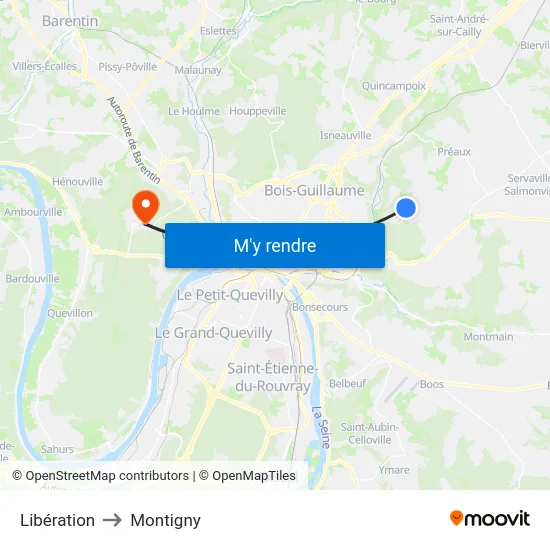 Libération to Montigny map