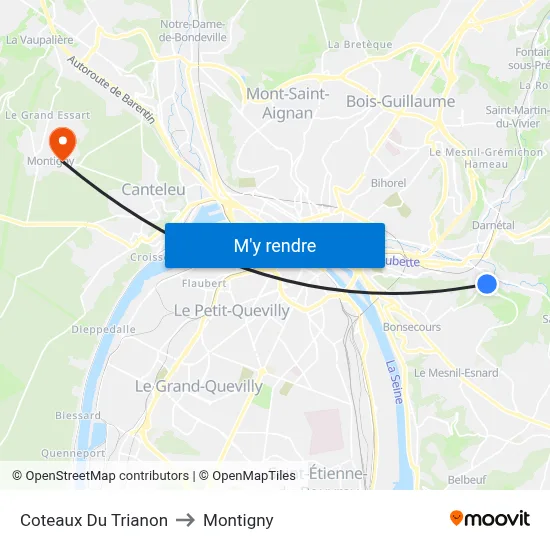 Coteaux Du Trianon to Montigny map