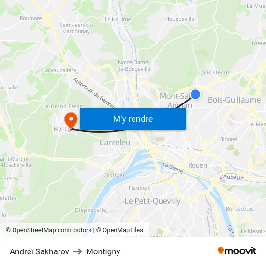 Andreï Sakharov to Montigny map