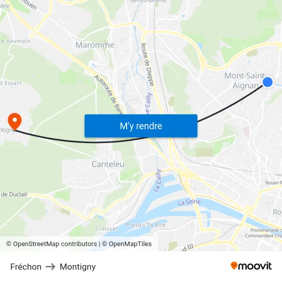 Fréchon to Montigny map