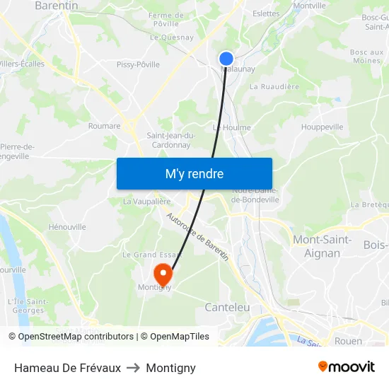 Hameau De Frévaux to Montigny map
